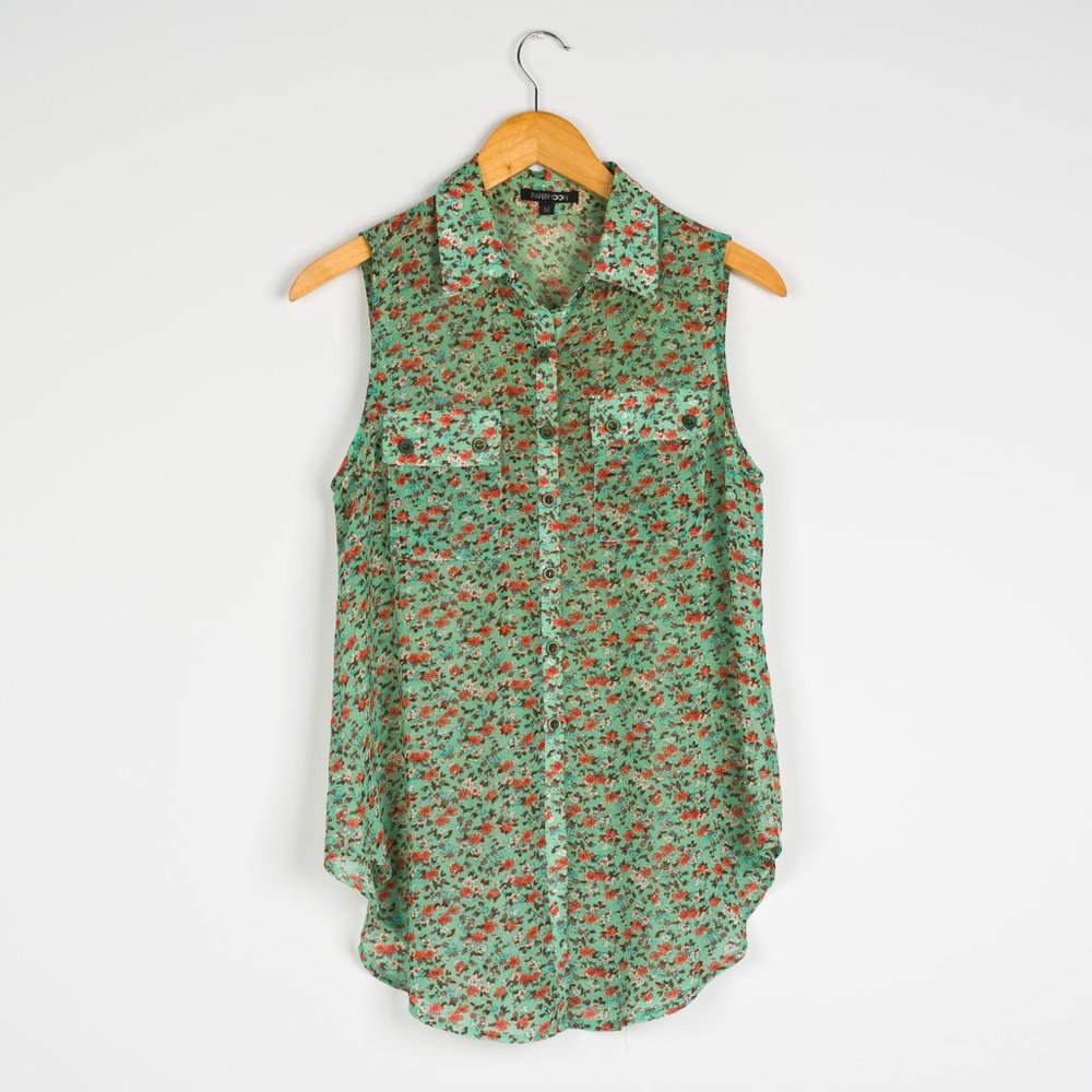 Women's Papermoon Spring Green Floral Sleeveless Cutout Blouse Size Medium
